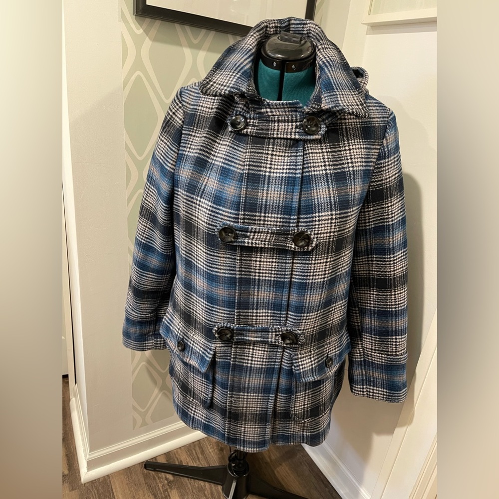 Old Navy Wool Plaid Peacoat